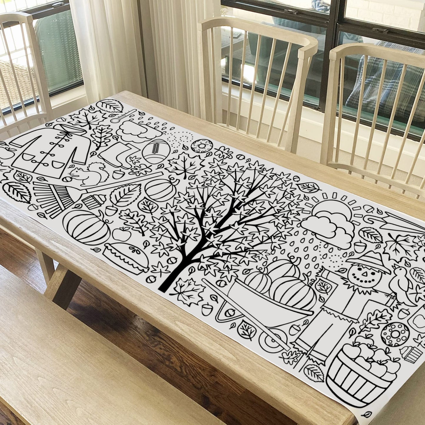 Tiny Expressions Fall Coloring Poster for Kids – 30x72 Rolled Giant Coloring Table Cloth