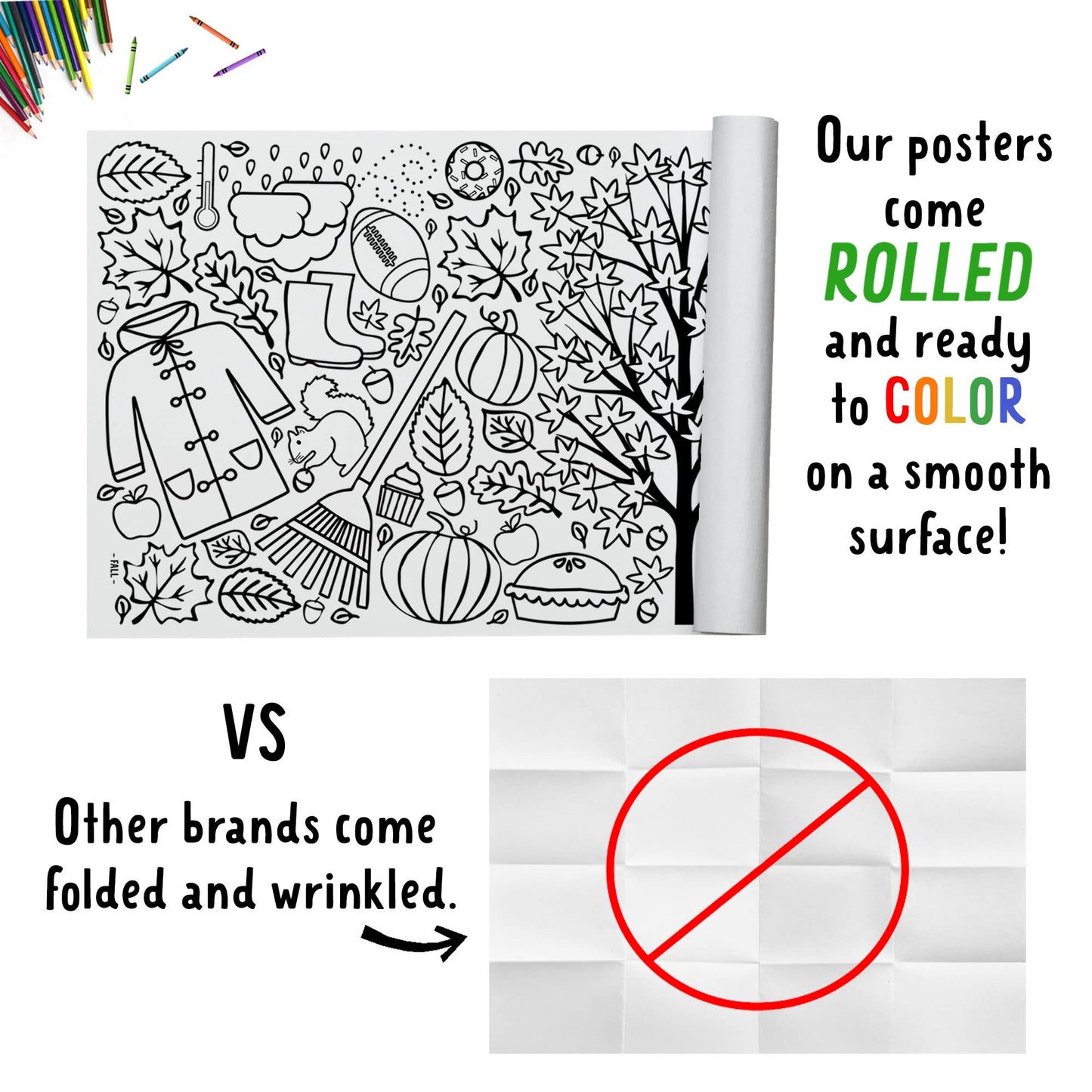Tiny Expressions Fall Coloring Poster for Kids – 30x72 Rolled Giant Coloring Table Cloth