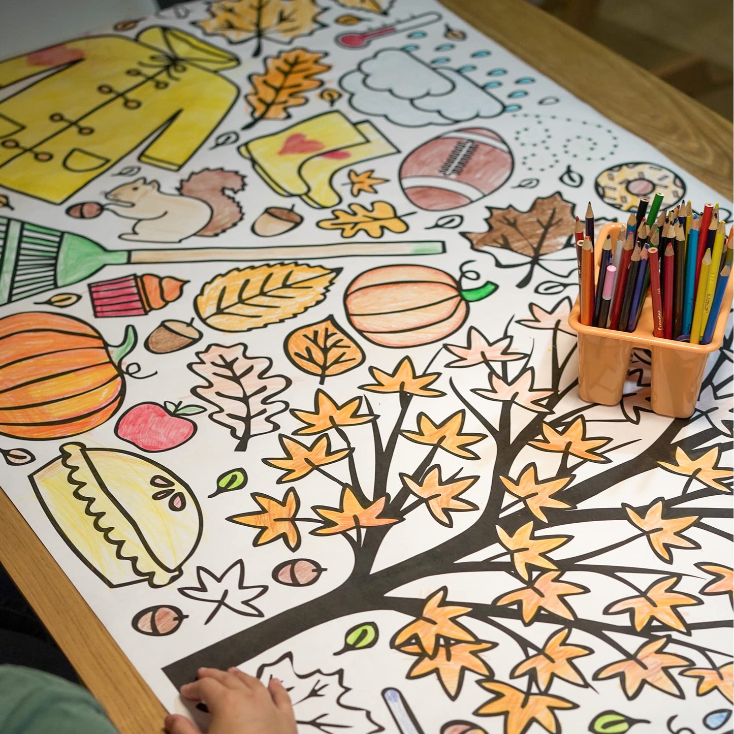 Tiny Expressions Fall Coloring Poster for Kids – 30x72 Rolled Giant Coloring Table Cloth