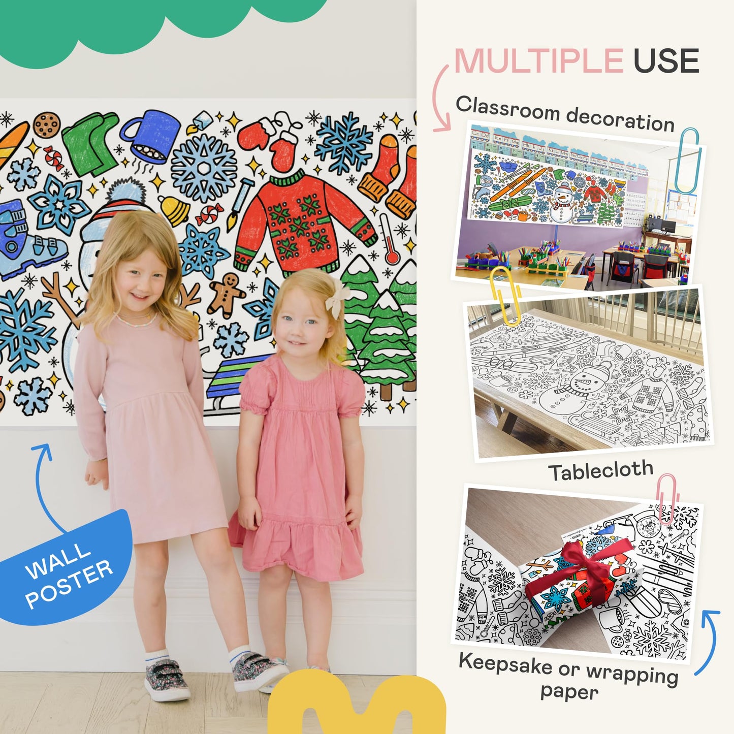Tiny Expressions Winter Coloring Poster – 30x72 Rolled, No Creases