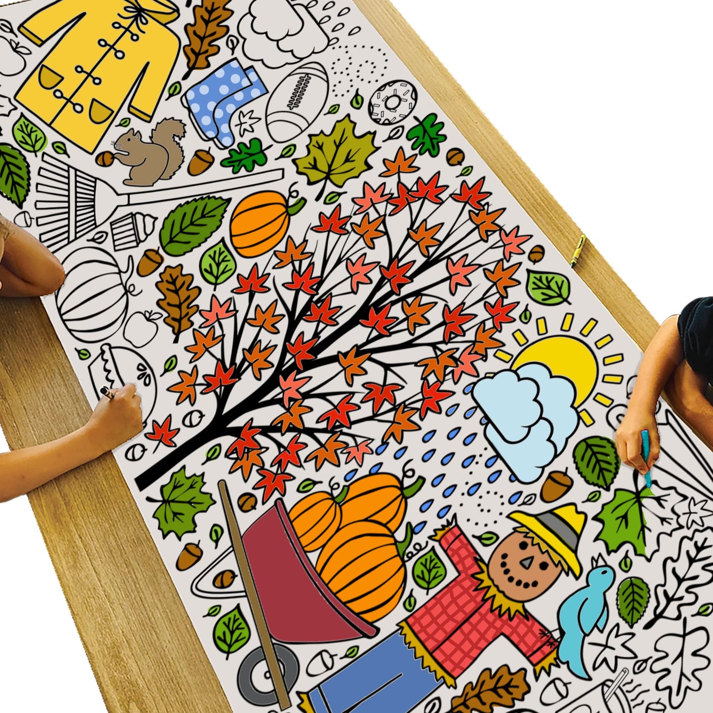 Tiny Expressions Fall Coloring Poster for Kids – 30x72 Rolled Giant Coloring Table Cloth