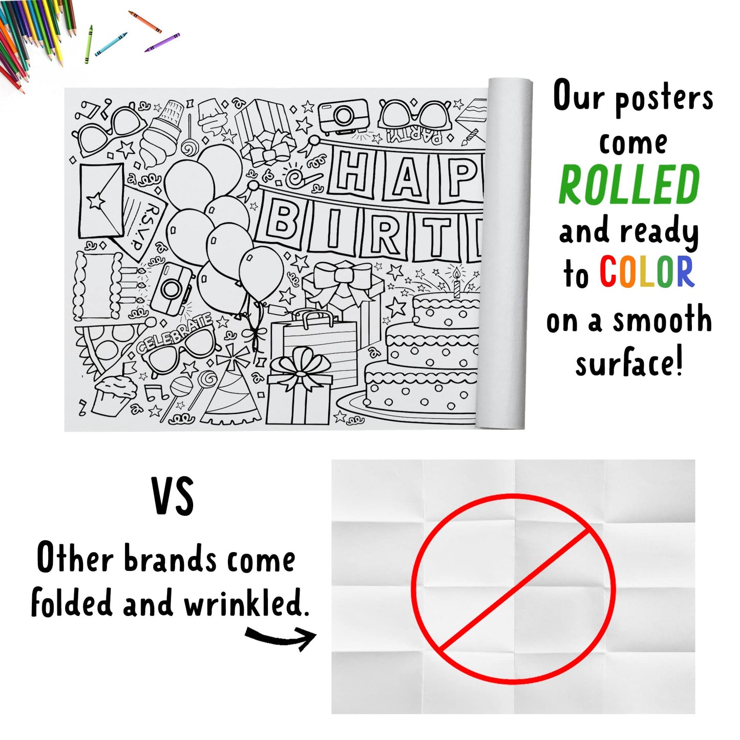 Tiny Expressions Giant Birthday Coloring Poster - Rolled, Not Folded - 30 by 72 Inches