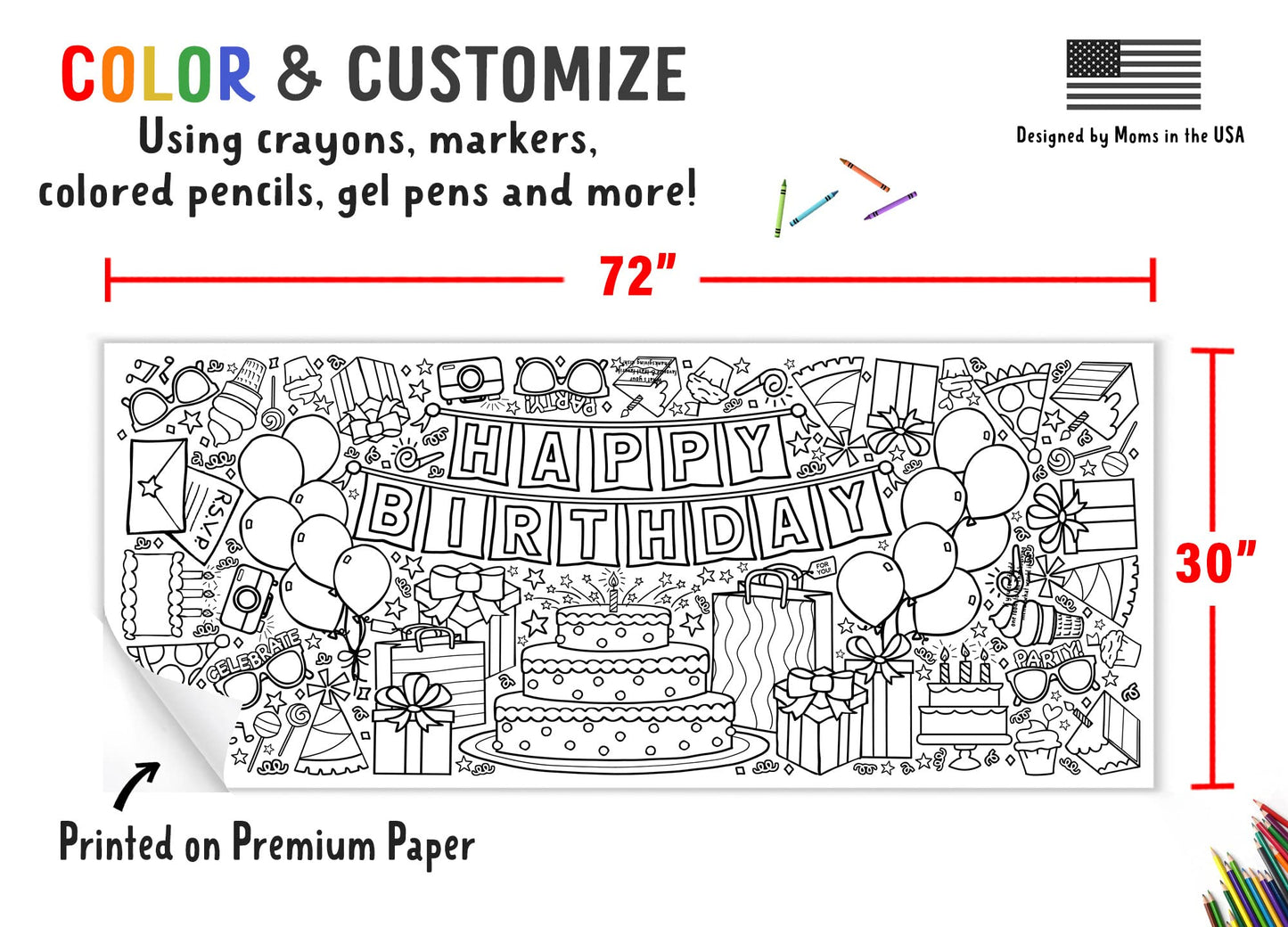Tiny Expressions Giant Birthday Coloring Poster - Rolled, Not Folded - 30 by 72 Inches