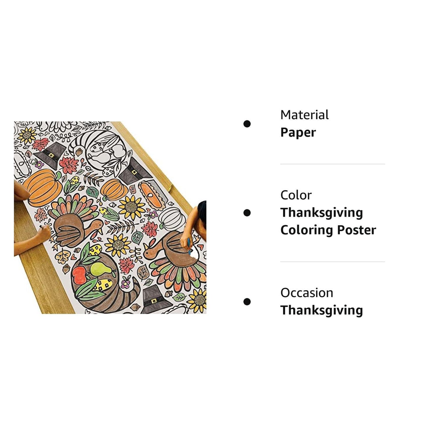 Tiny Expressions Thanksgiving Coloring Tablecloth for Kids - 30x72 Giant Poster (Rolled)