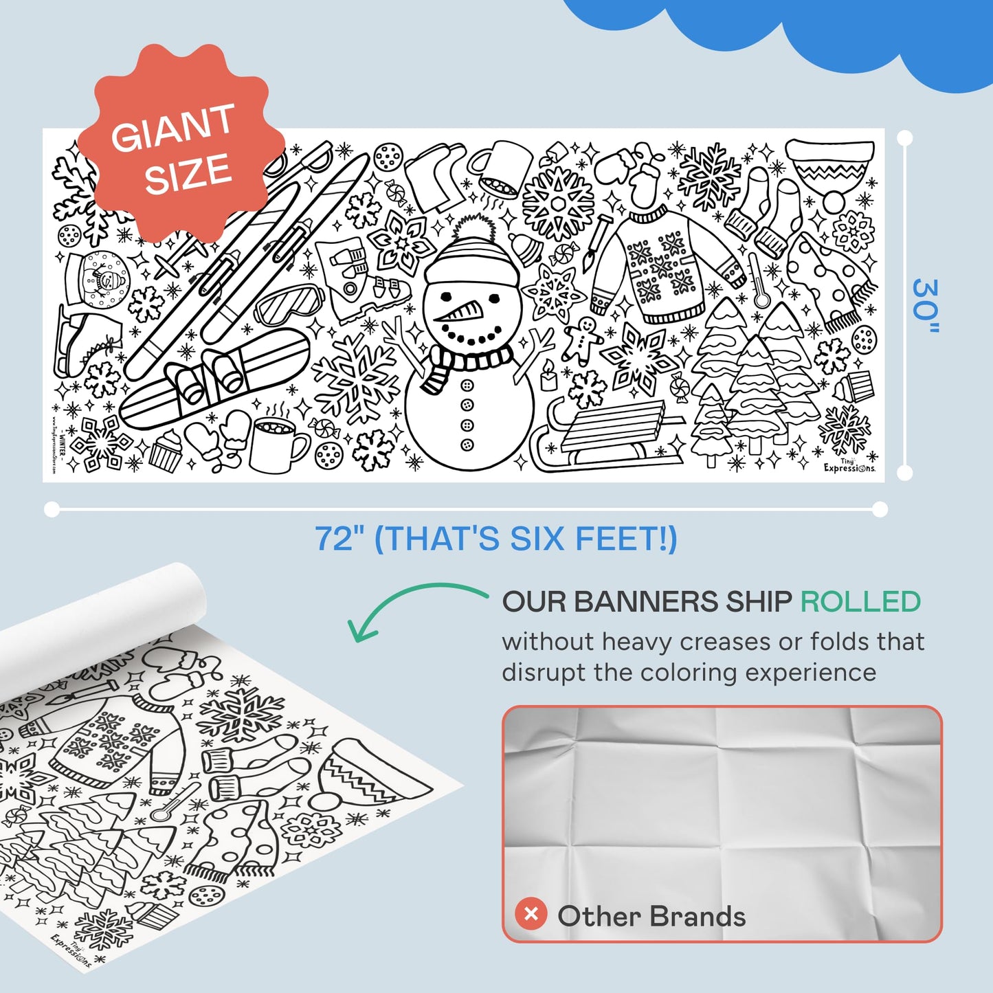 Tiny Expressions Winter Coloring Poster – 30x72 Rolled, No Creases