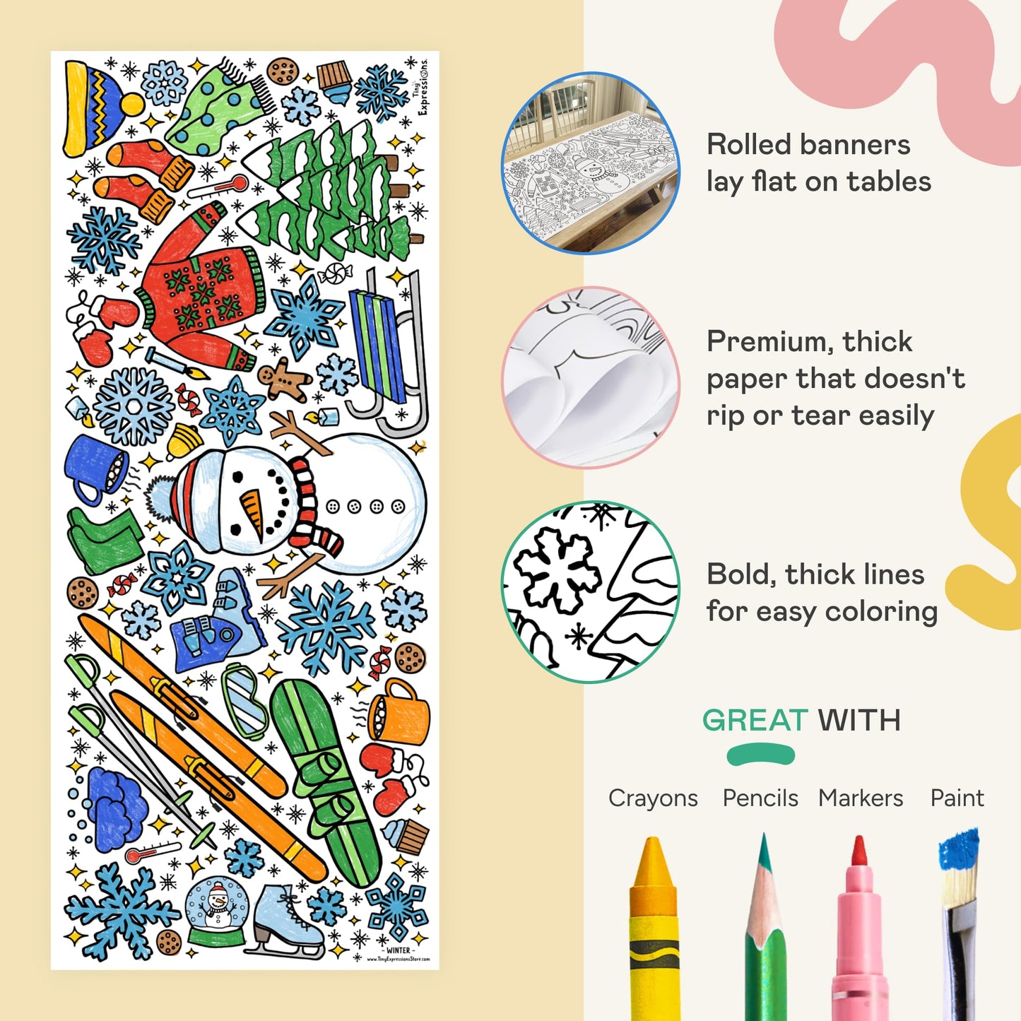 Tiny Expressions Winter Coloring Poster – 30x72 Rolled, No Creases