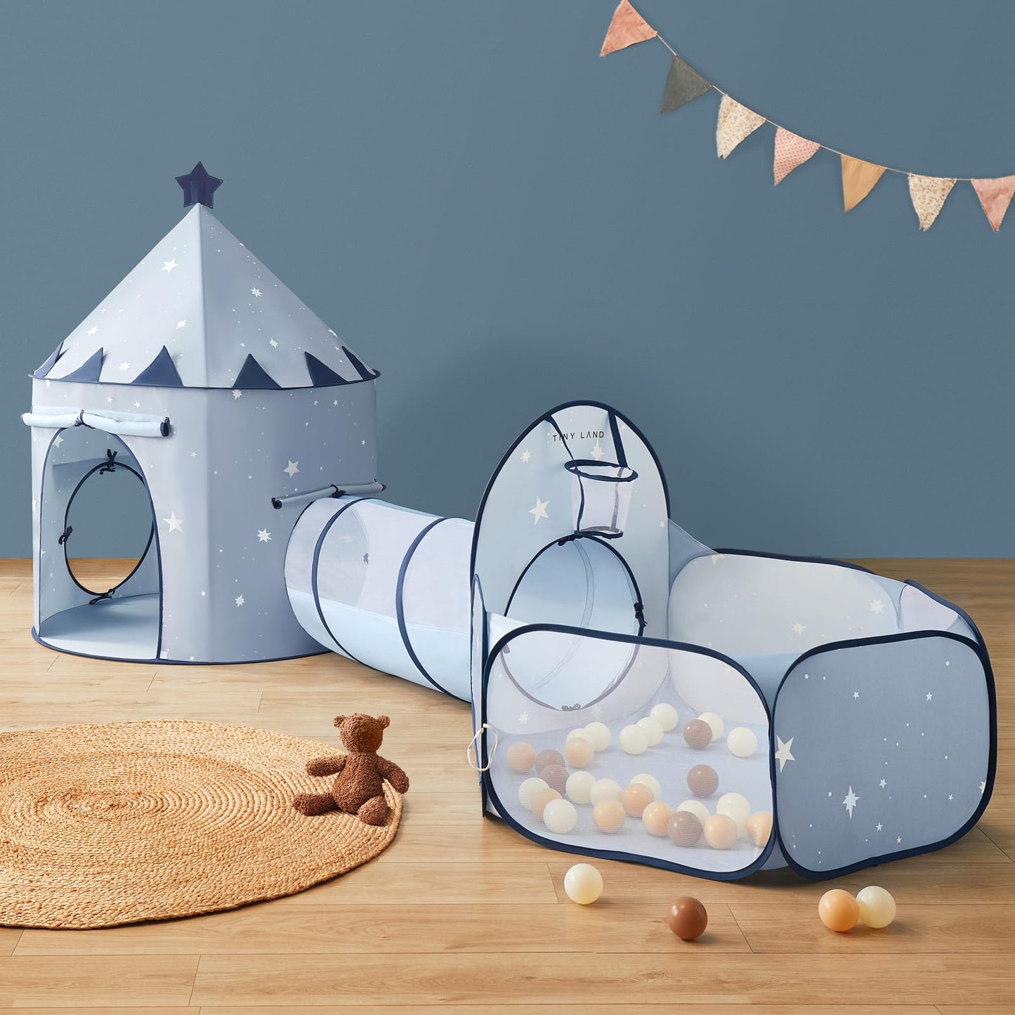 Tiny Land 3-in-1 Baby Tunnel with Ball Pit & Pop-Up Tent | Indoor Outdoor Play for Toddlers