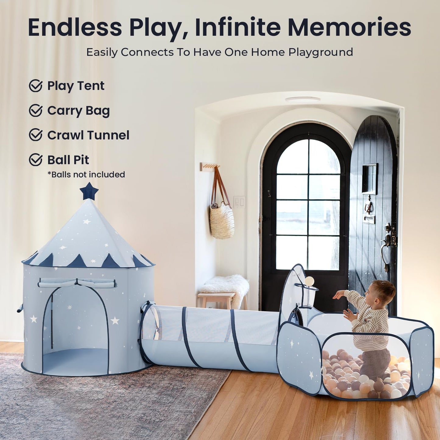 Tiny Land 3-in-1 Baby Tunnel with Ball Pit & Pop-Up Tent | Indoor Outdoor Play for Toddlers