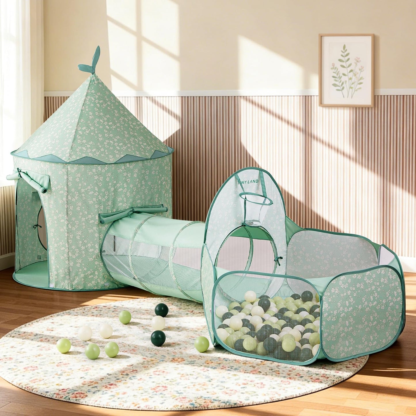 Tiny Land 3-in-1 Play Tunnel with Ball Pit & Tent – Green