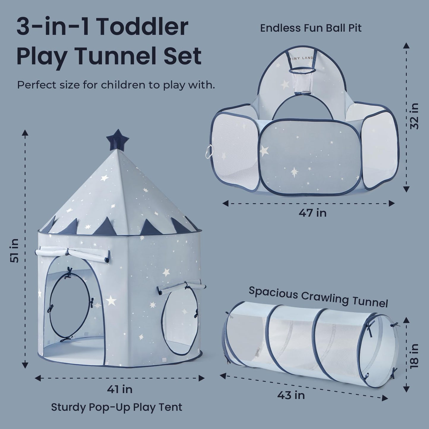 Tiny Land 3-in-1 Baby Tunnel with Ball Pit & Pop-Up Tent | Indoor Outdoor Play for Toddlers
