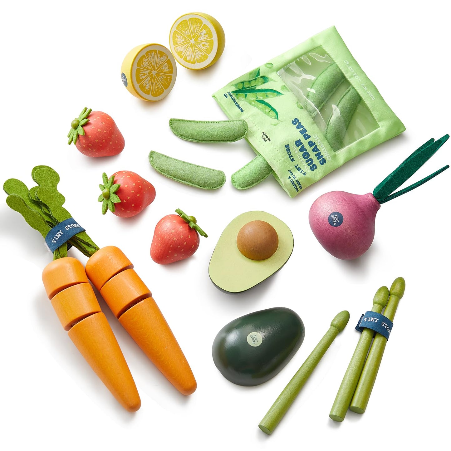 Tiny Land Organic Wooden 7-Piece Veg & Fruit Play Set | Montessori Pretend Food for Kids