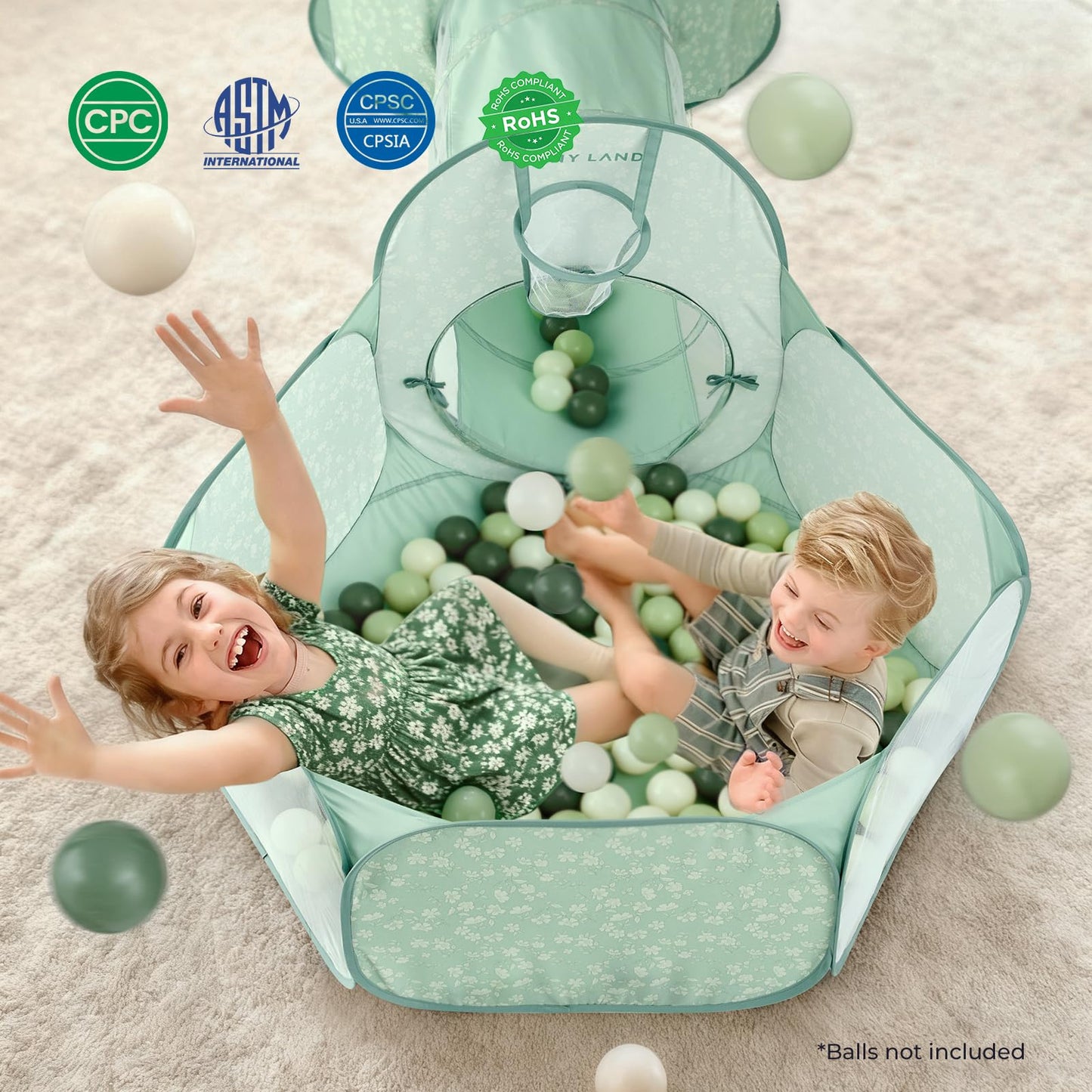 Tiny Land 3-in-1 Play Tunnel with Ball Pit & Tent – Green