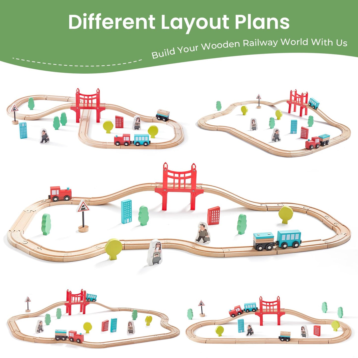 Tiny Land Wooden Train Set – 39 Pcs Beech Wood, Expandable & Brand-Compatible