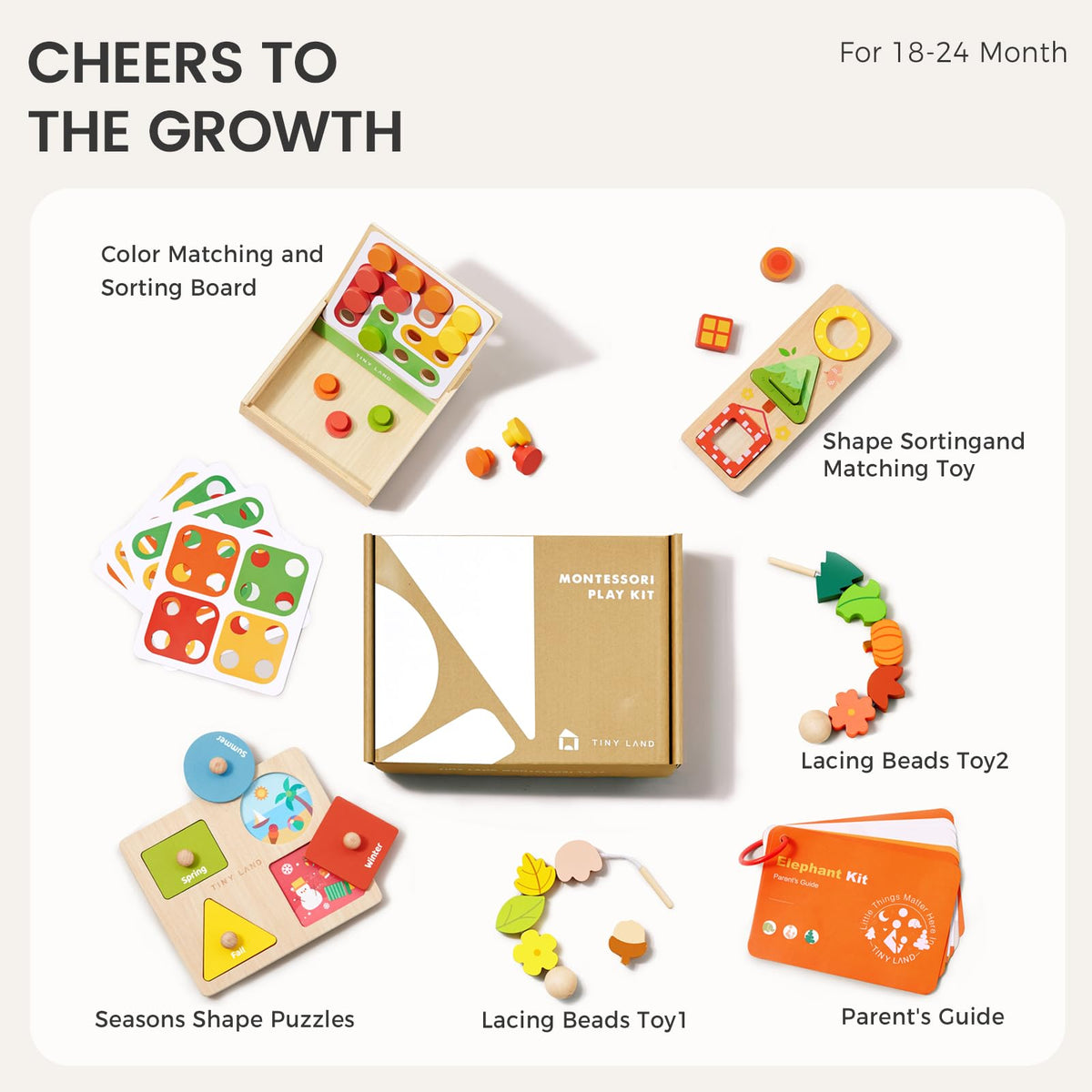 Tiny Land Montessori 4-in-1 Wooden Learning Toy Set for Babies 18-24 Months