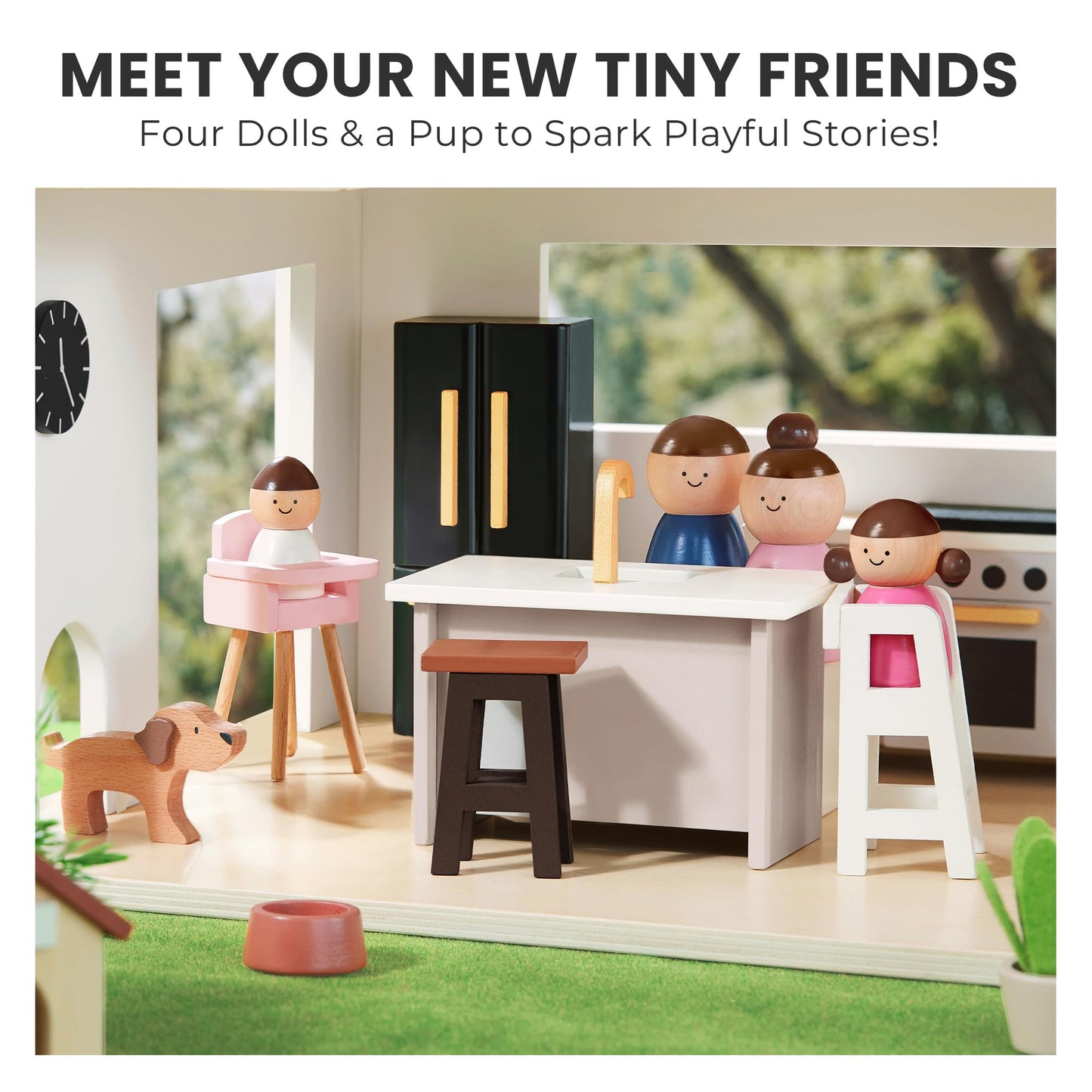 Tiny Land Doll House – Modern Wooden Dollhouse with 53-Piece Furniture Set for Kids 3+