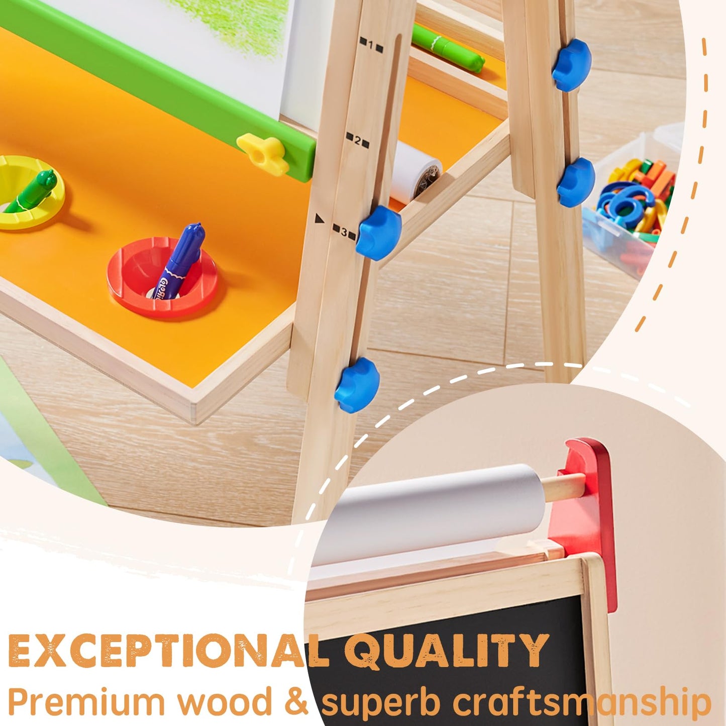 Tiny Land 3-in-1 Kids Easel: Wooden Art Easel with Paper Roll, Magnetic Whiteboard & Chalkboard