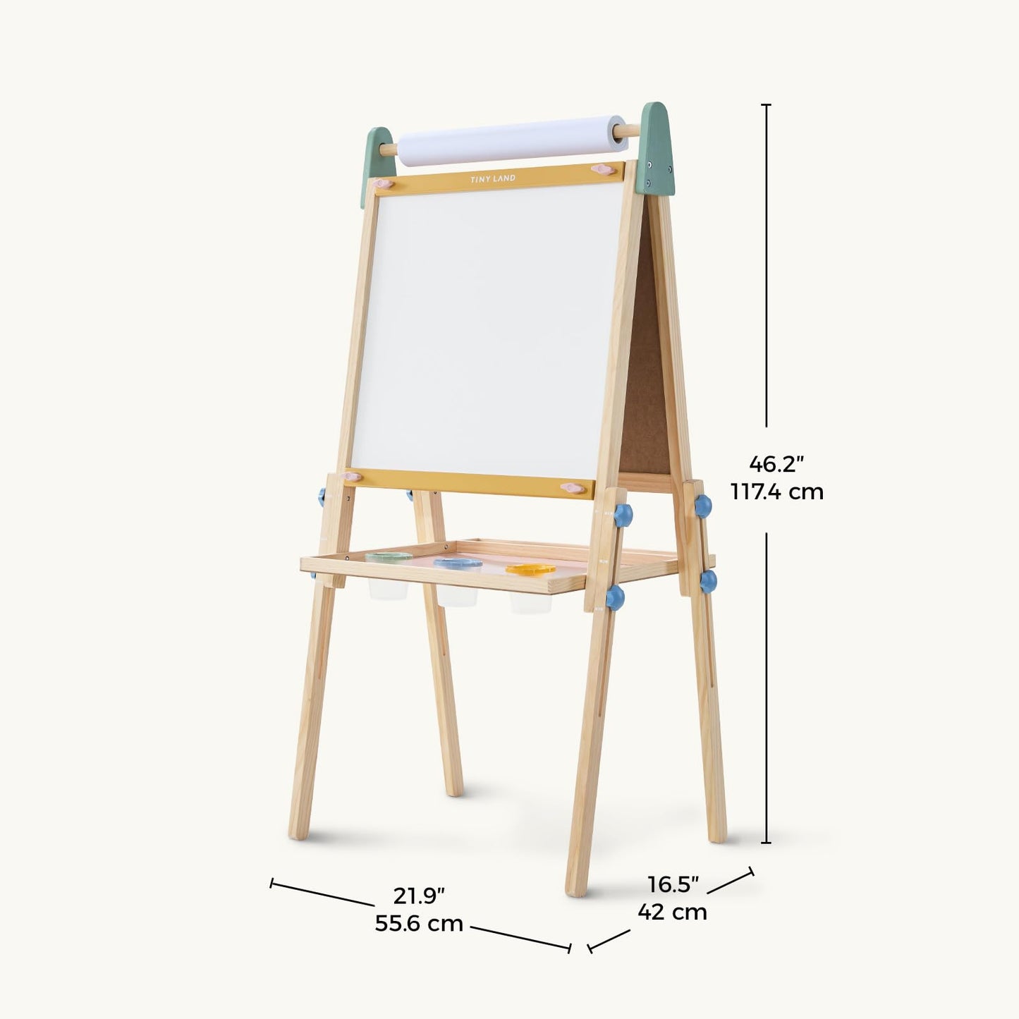 Tiny Land Kids Easel – 3-in-1 Wooden Art Easel with Magnetic Whiteboard, Chalkboard, and Paper Roll (Pink)