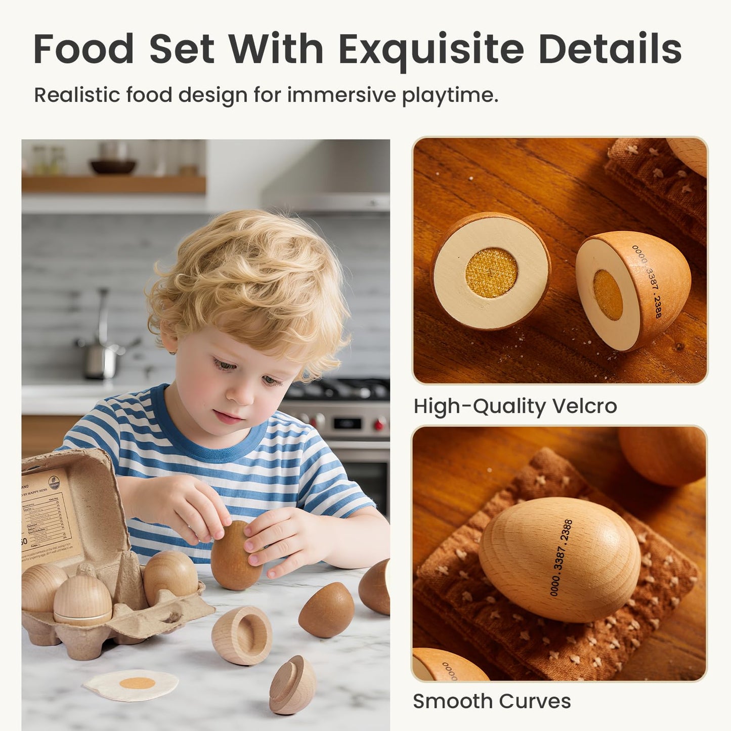 Tiny Land Wooden Egg Toy Set – 6-Piece Pretend Play Eggs for Kids | Montessori Kitchen Toys