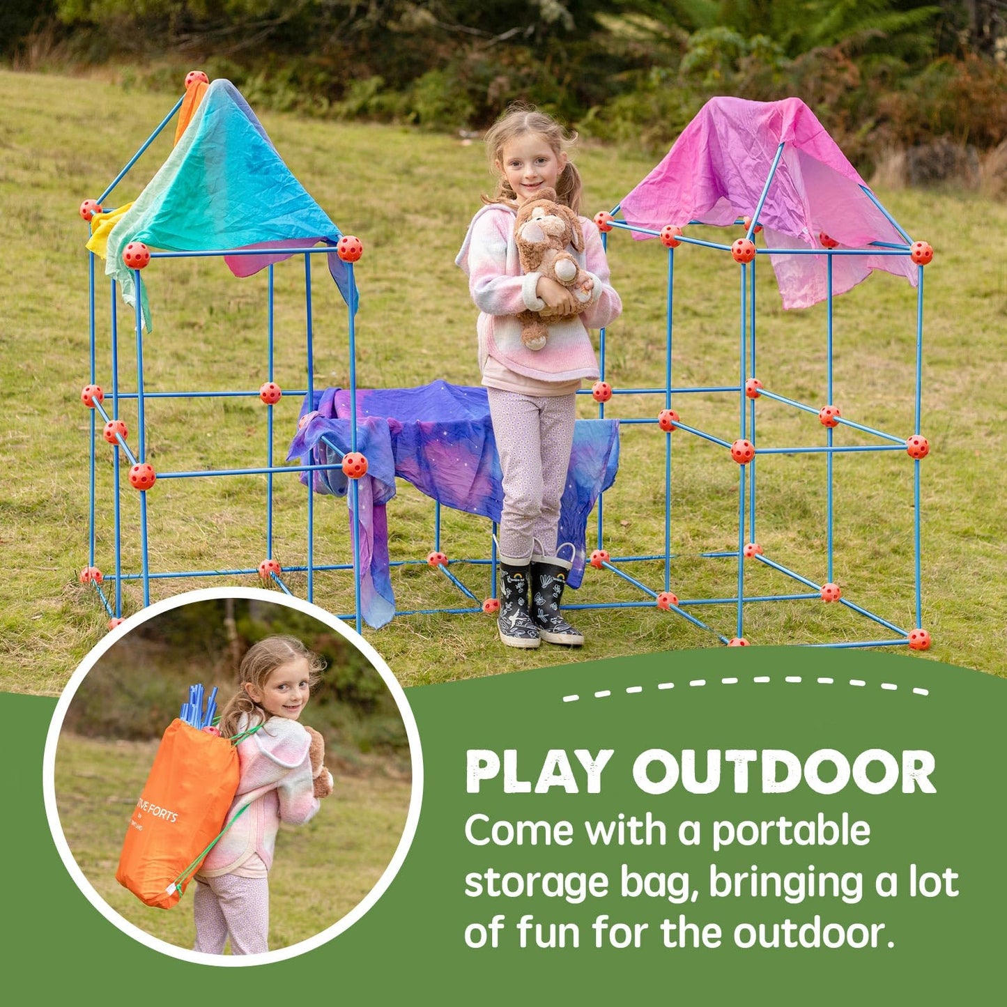 Tiny Land Fort Building Kit — 130-Piece STEM DIY Fort for Kids 5-8