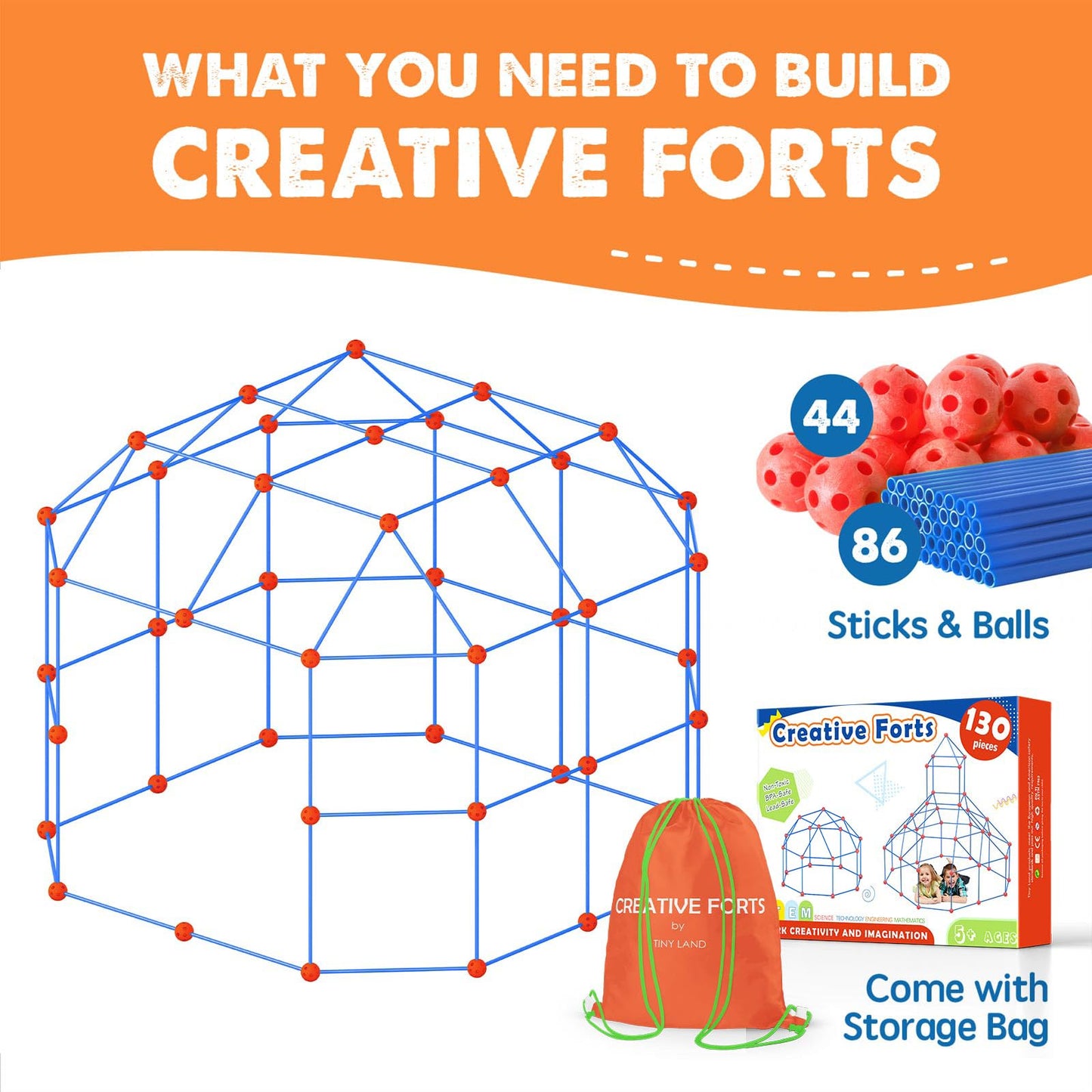 Tiny Land Fort Building Kit — 130-Piece STEM DIY Fort for Kids 5-8