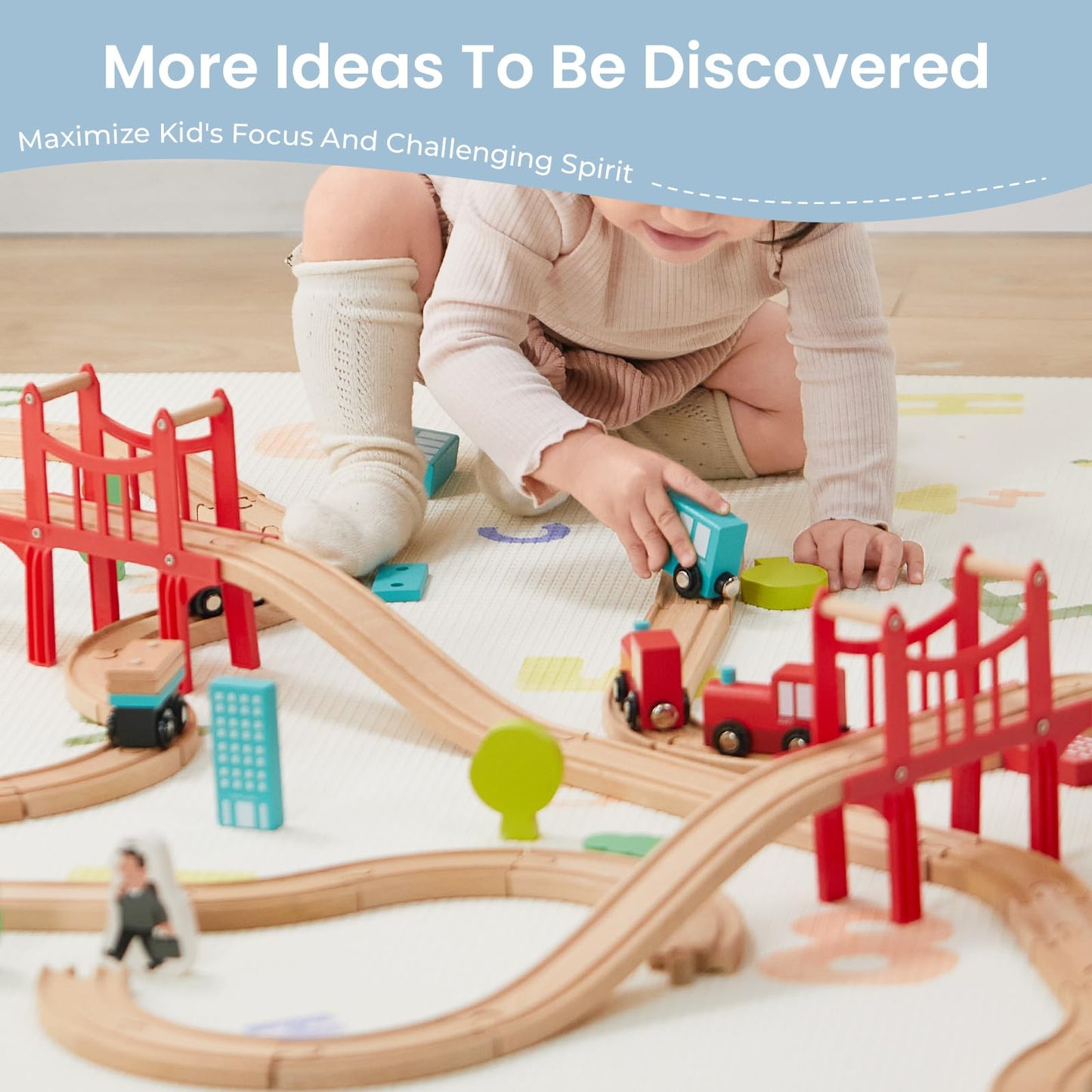 Tiny Land Wooden Train Set – 39 Pcs Beech Wood, Expandable & Brand-Compatible