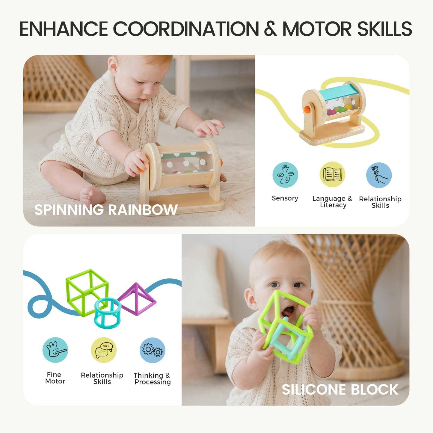 Tiny Land Montessori Baby Toy Set 4-6 Months – 4-in-1 Learning Kit