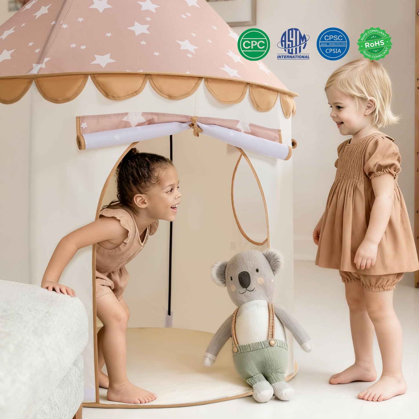 Tiny Land Kids Play Tent – Khaki Castle for Indoor Imaginative Play