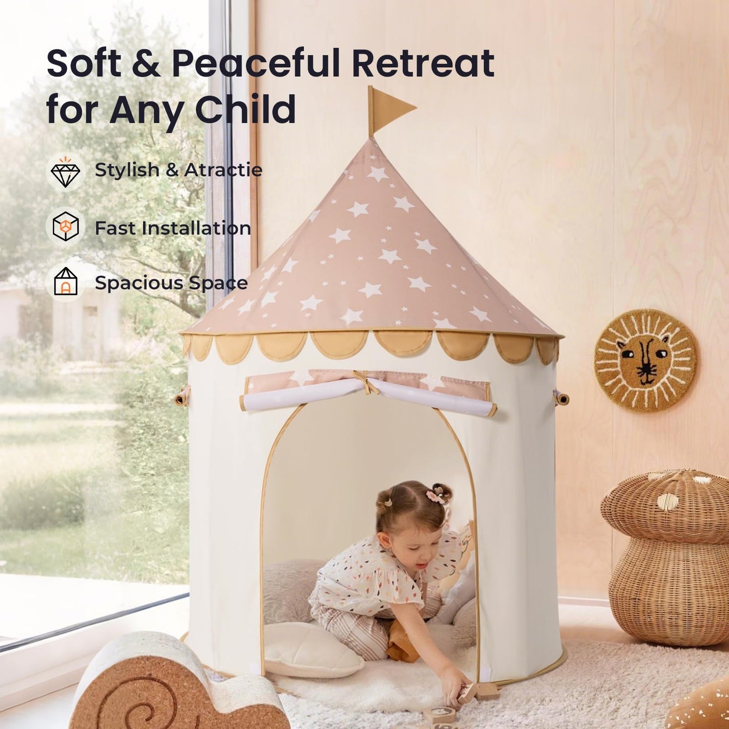 Tiny Land Kids Play Tent – Khaki Castle for Indoor Imaginative Play