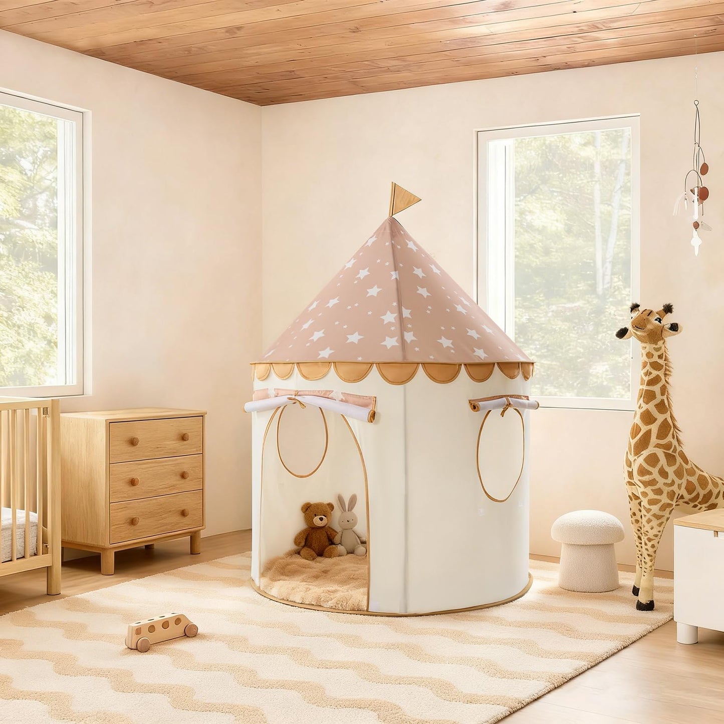 Tiny Land Kids Play Tent – Khaki Castle for Indoor Imaginative Play