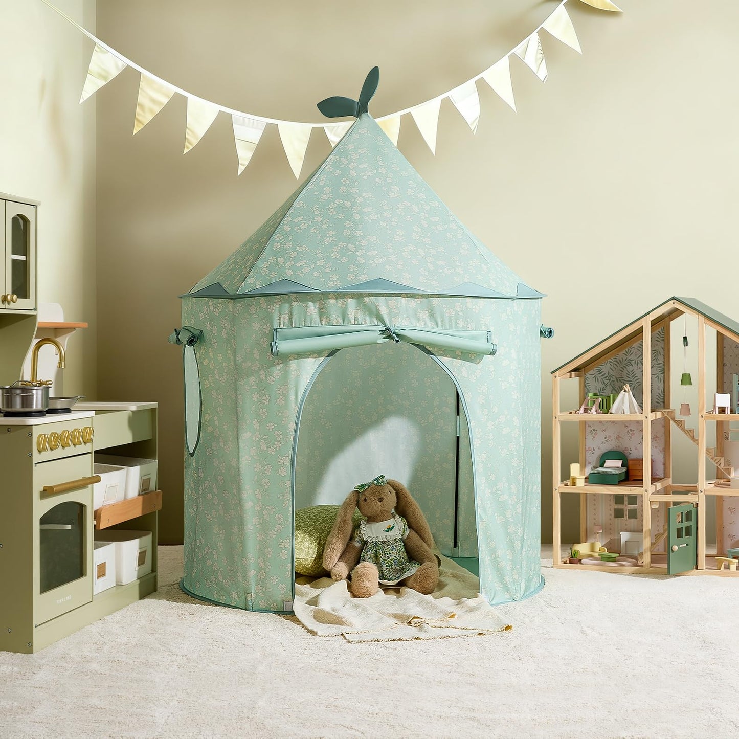 Tiny Land Kids Play Tent – Green Indoor Playhouse for Imaginative Play
