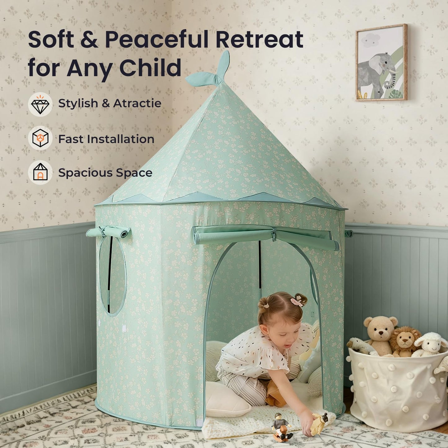 Tiny Land Kids Play Tent – Green Indoor Playhouse for Imaginative Play