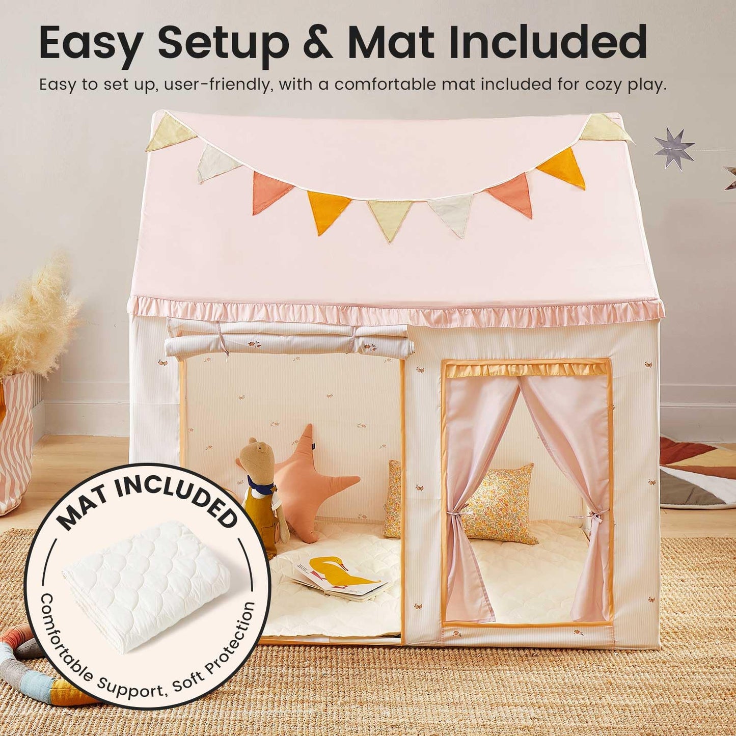 Tiny Land Kids Tent with Mat – Pink Indoor Play Tent for Toddlers