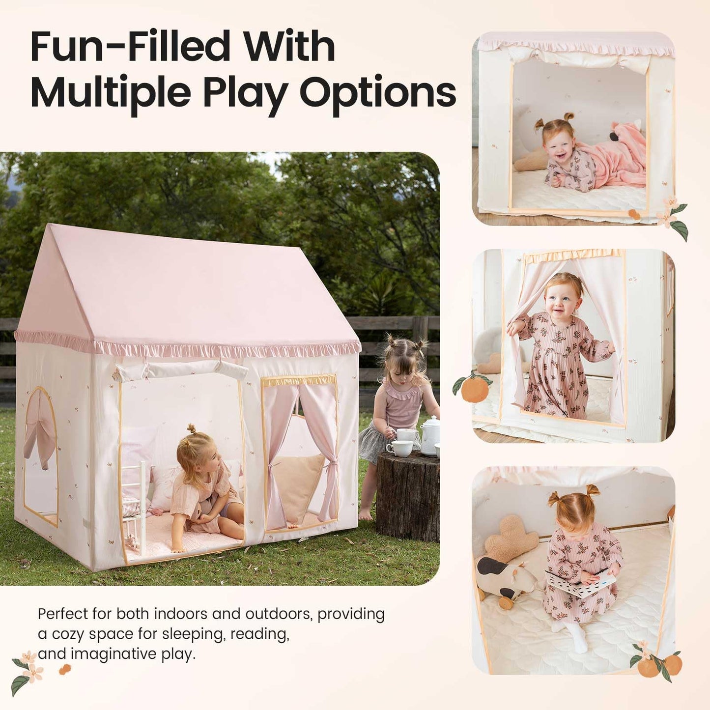 Tiny Land Kids Tent with Mat – Pink Indoor Play Tent for Toddlers