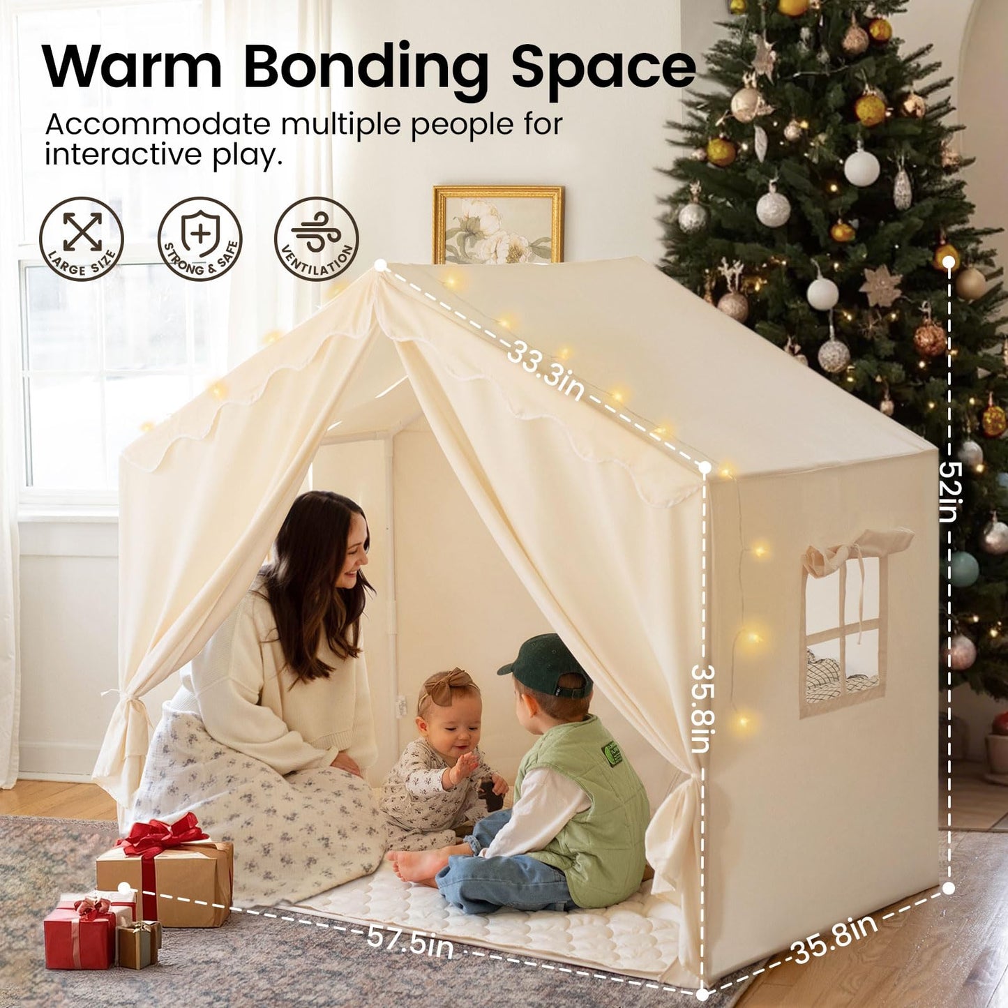 Tiny Land Kids Tent with Mat and Star Lights | Indoor Playhouse for Toddlers | 57 x 36 x 52 in