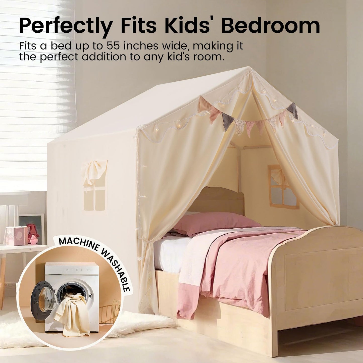 Tiny Land Kids Tent with Mat and Star Lights | Indoor Playhouse for Toddlers | 57 x 36 x 52 in