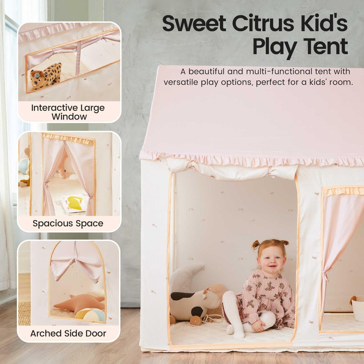 Tiny Land Kids Tent with Mat – Pink Indoor Play Tent for Toddlers