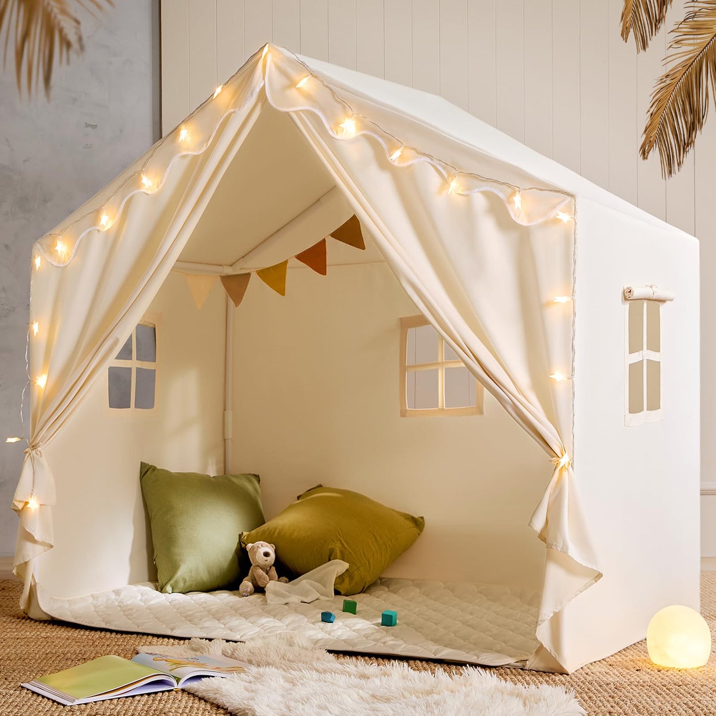 Tiny Land Kids Tent with Mat and Star Lights | Indoor Playhouse for Toddlers | 57 x 36 x 52 in