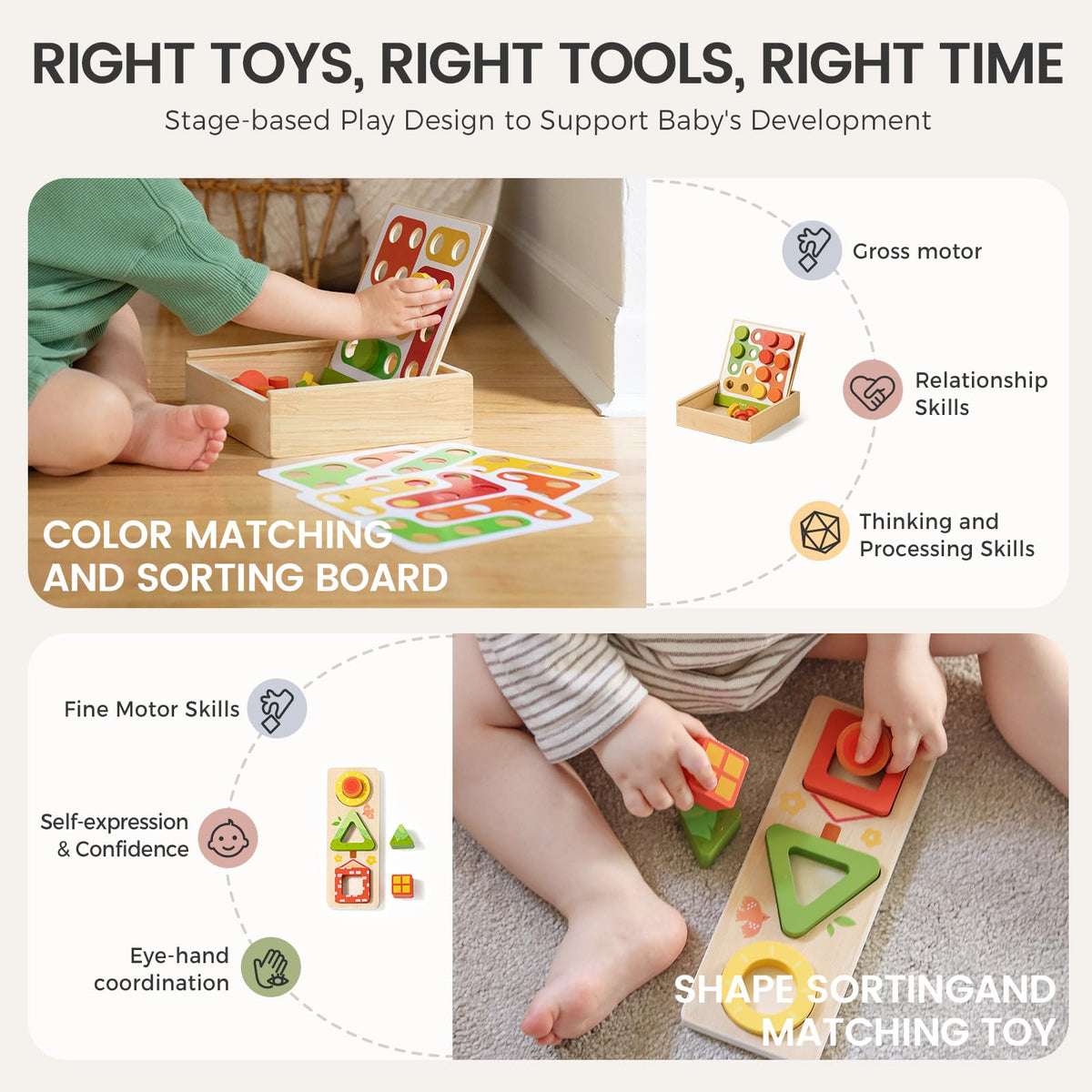 Tiny Land Montessori 4-in-1 Wooden Learning Toy Set for Babies 18-24 Months