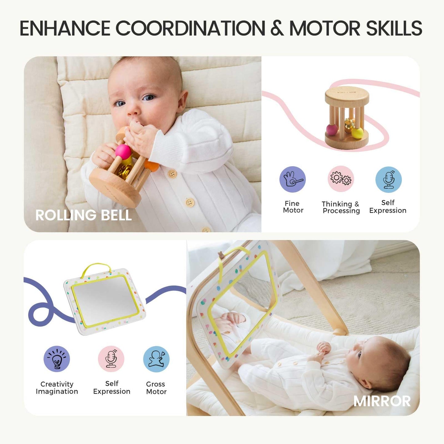 Tiny Land Montessori Baby Toy Set 0-3 Months – 5-in-1 Sensory Play Kit