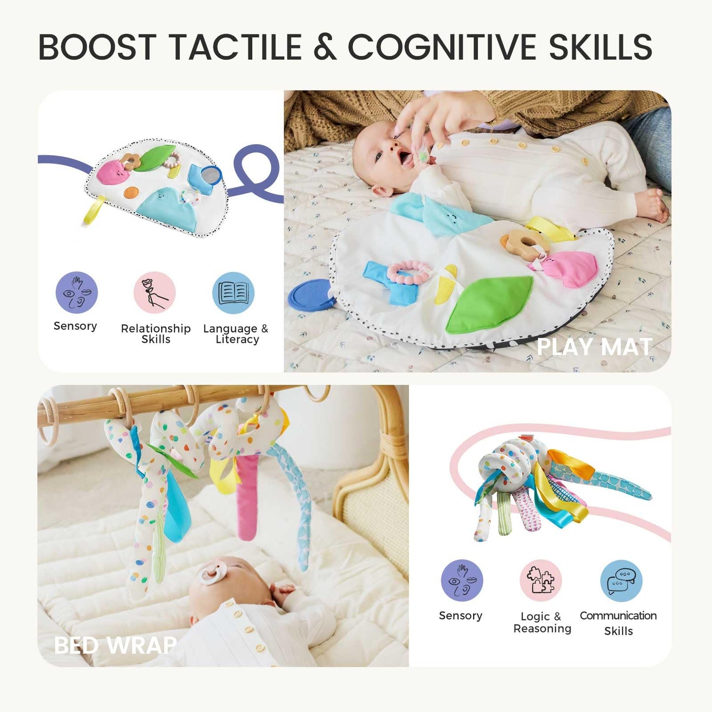 Tiny Land Montessori Baby Toy Set 0-3 Months – 5-in-1 Sensory Play Kit