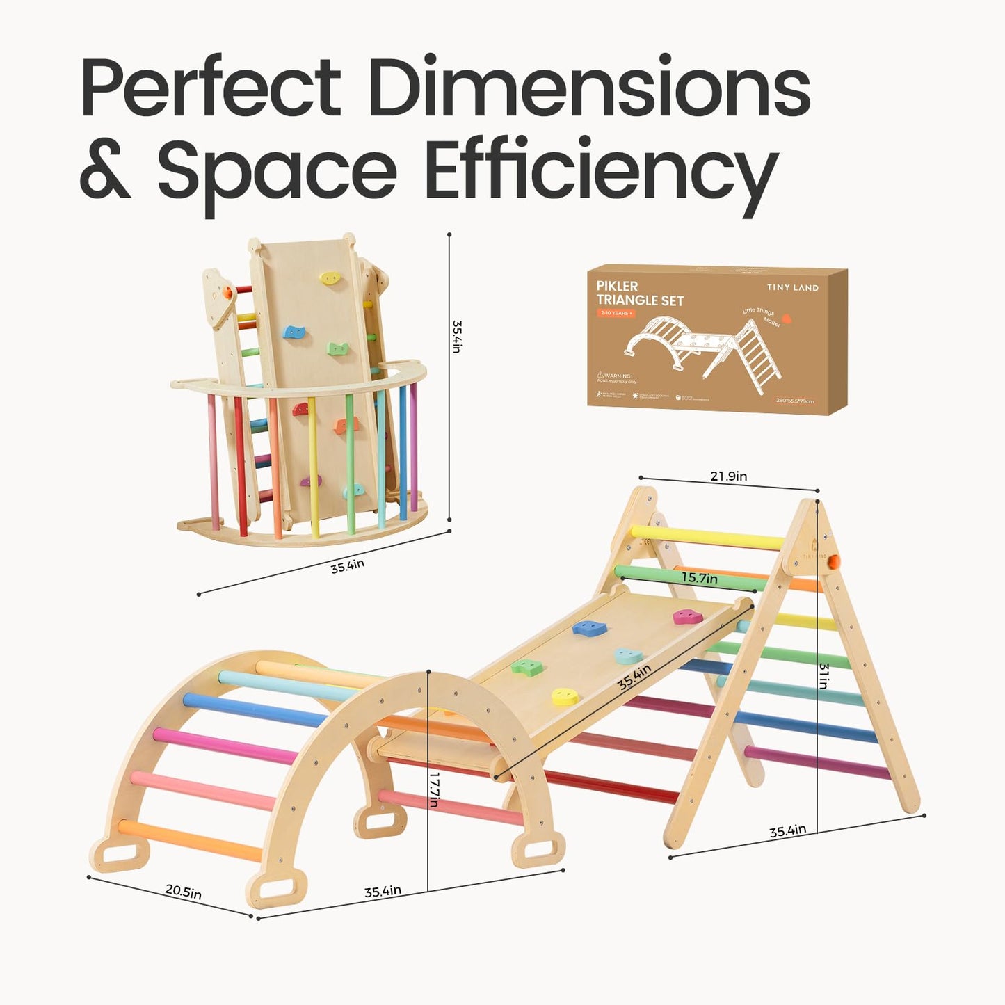 Tiny Land Pikler Triangle Set – 7-in-1 Foldable Rainbow Climbing Toy for Toddlers | Montessori-Inspired Indoor Playground