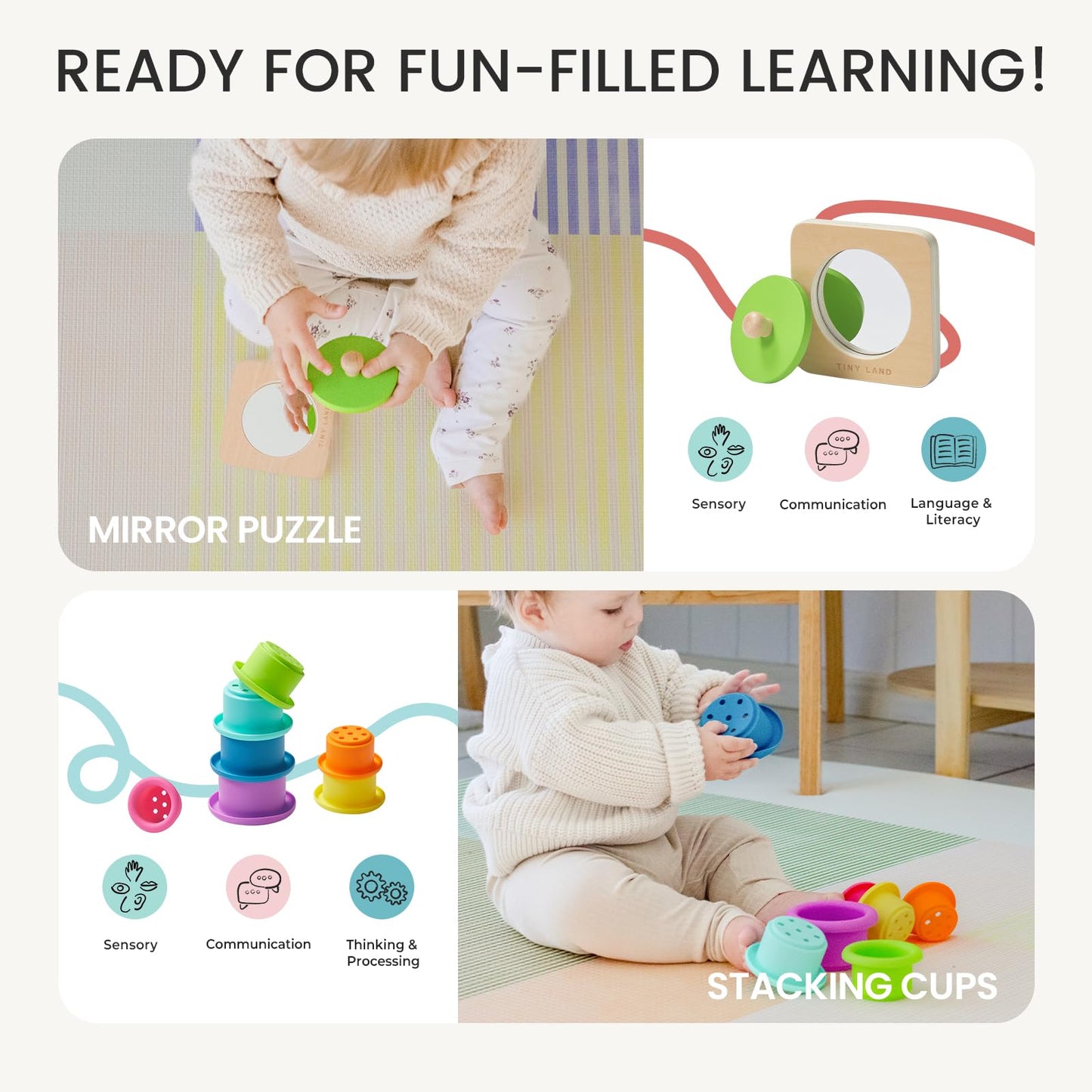 Tiny Land Montessori Toy Set for Babies 7-9 Months – 5-in-1 Wooden Learning Kit