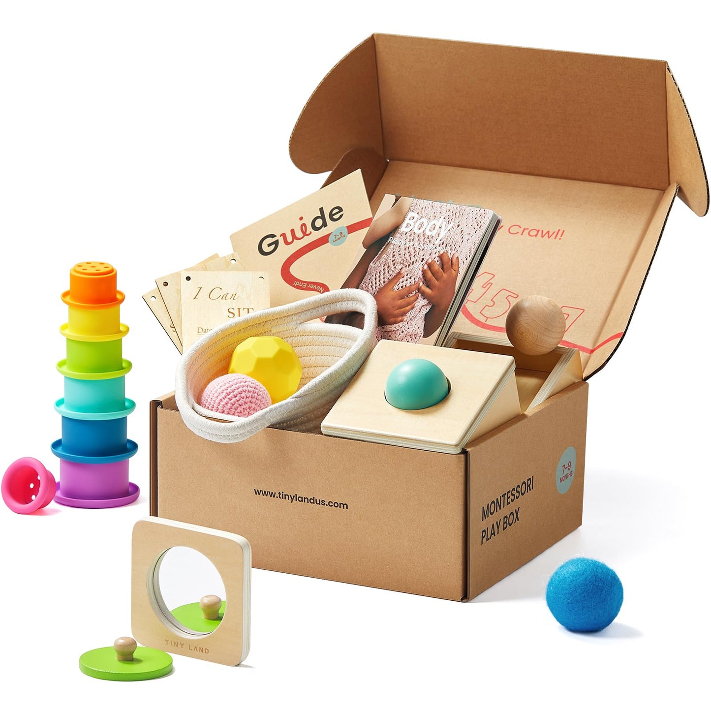 Tiny Land Montessori Toy Set for Babies 7-9 Months – 5-in-1 Wooden Learning Kit