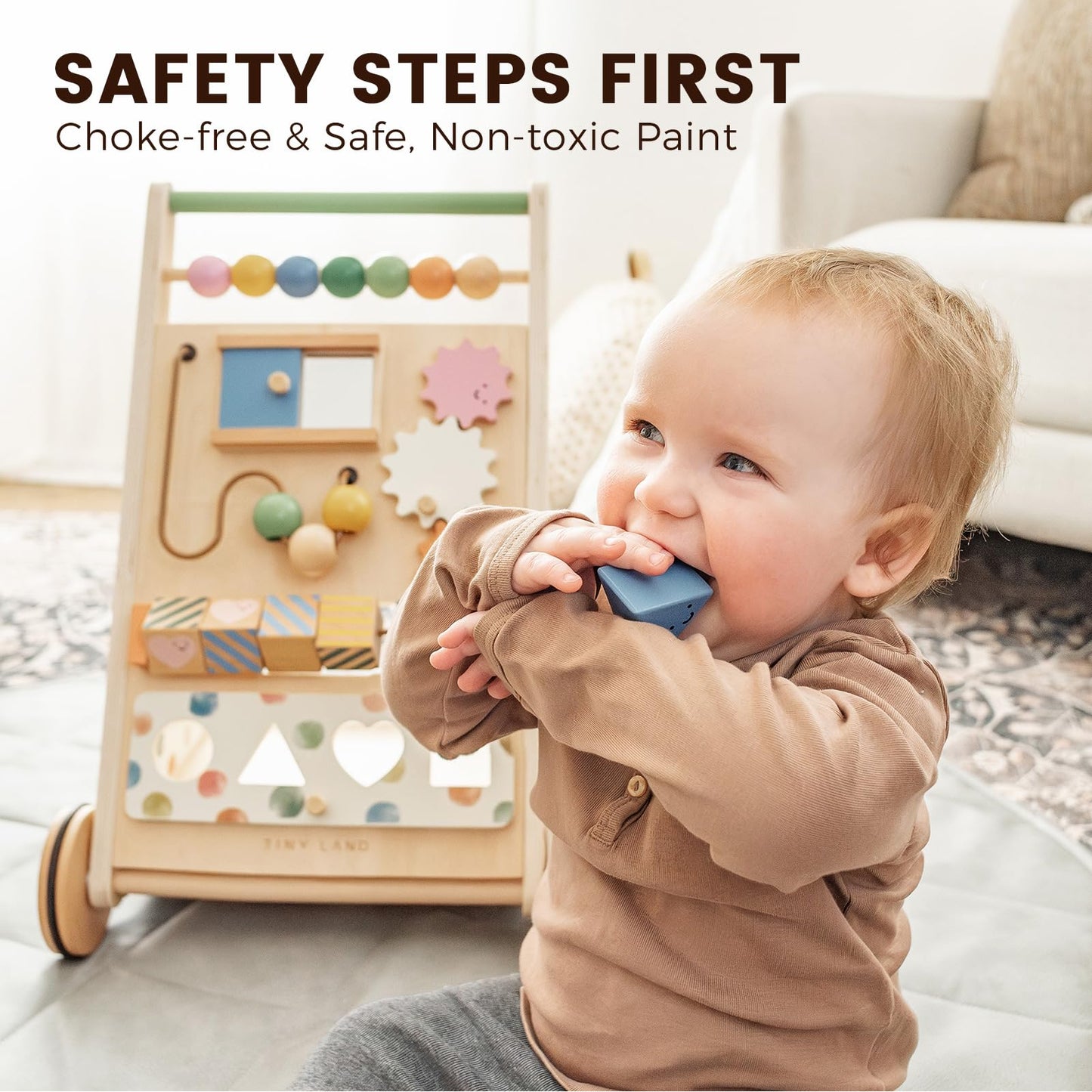 Tiny Land Wooden Baby Walker with Adjustable Speed — Montessori Activity Push Walker