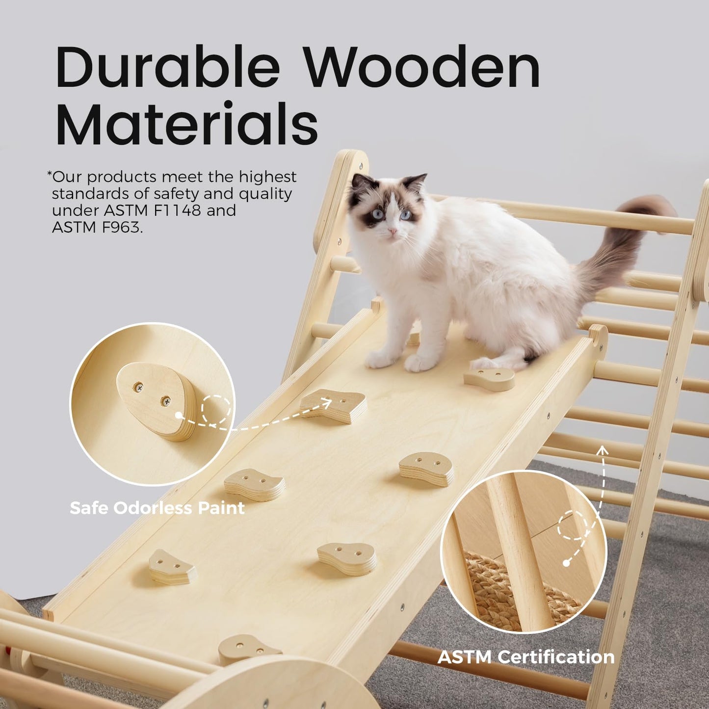 Tiny Land Pikler Triangle Set – 7-in-1 Foldable Montessori Climbing Toy for Toddlers (Natural Wood)