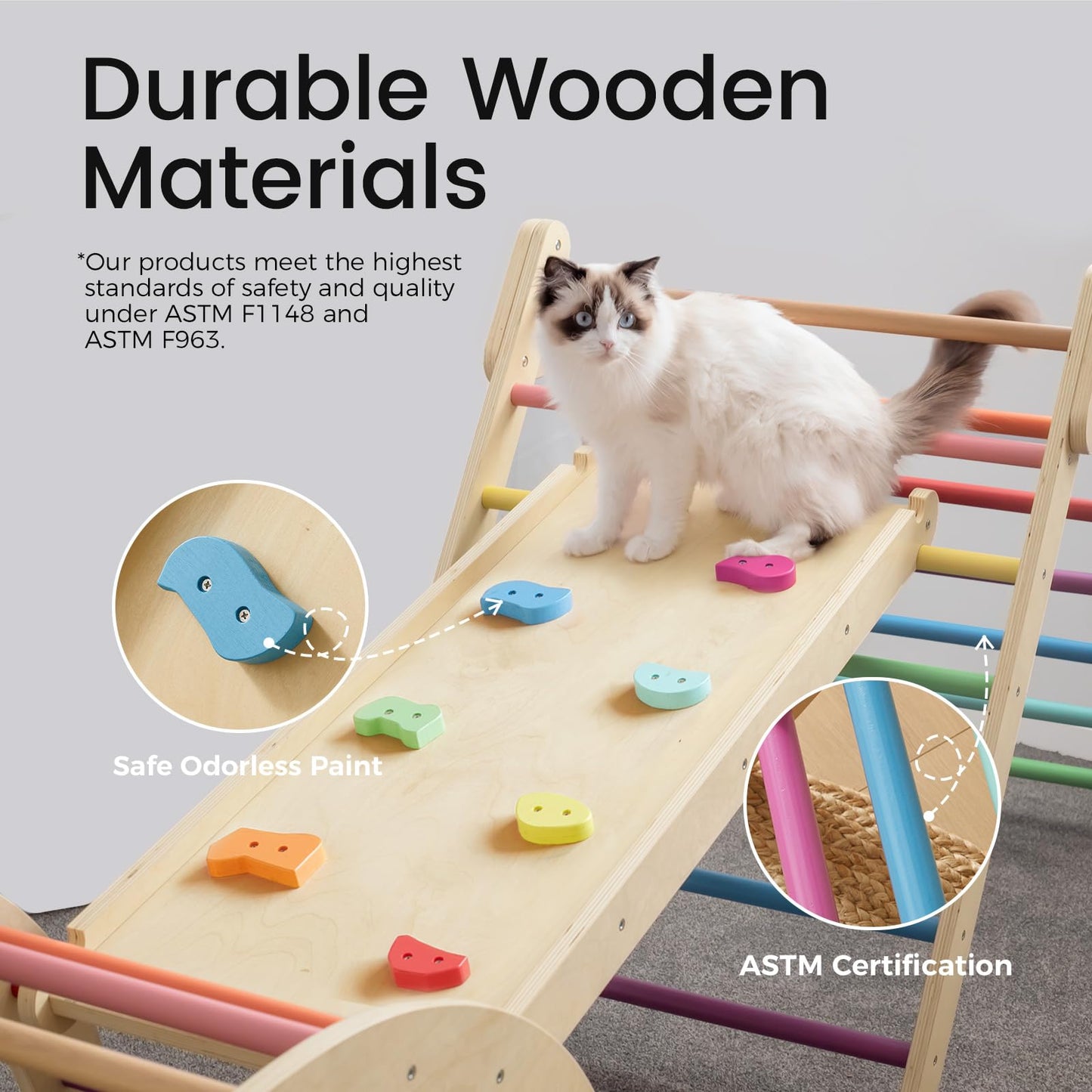 Tiny Land Pikler Triangle Set – 7-in-1 Foldable Rainbow Climbing Toy for Toddlers | Montessori-Inspired Indoor Playground