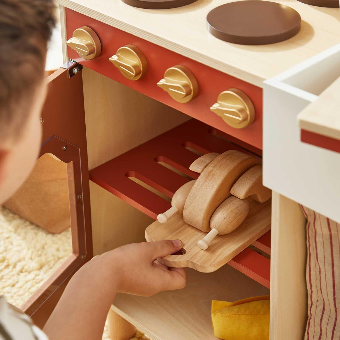 Tiny Land Play Kitchen for Toddlers | Wooden Kitchen Playset with Cutting Food & Cookware