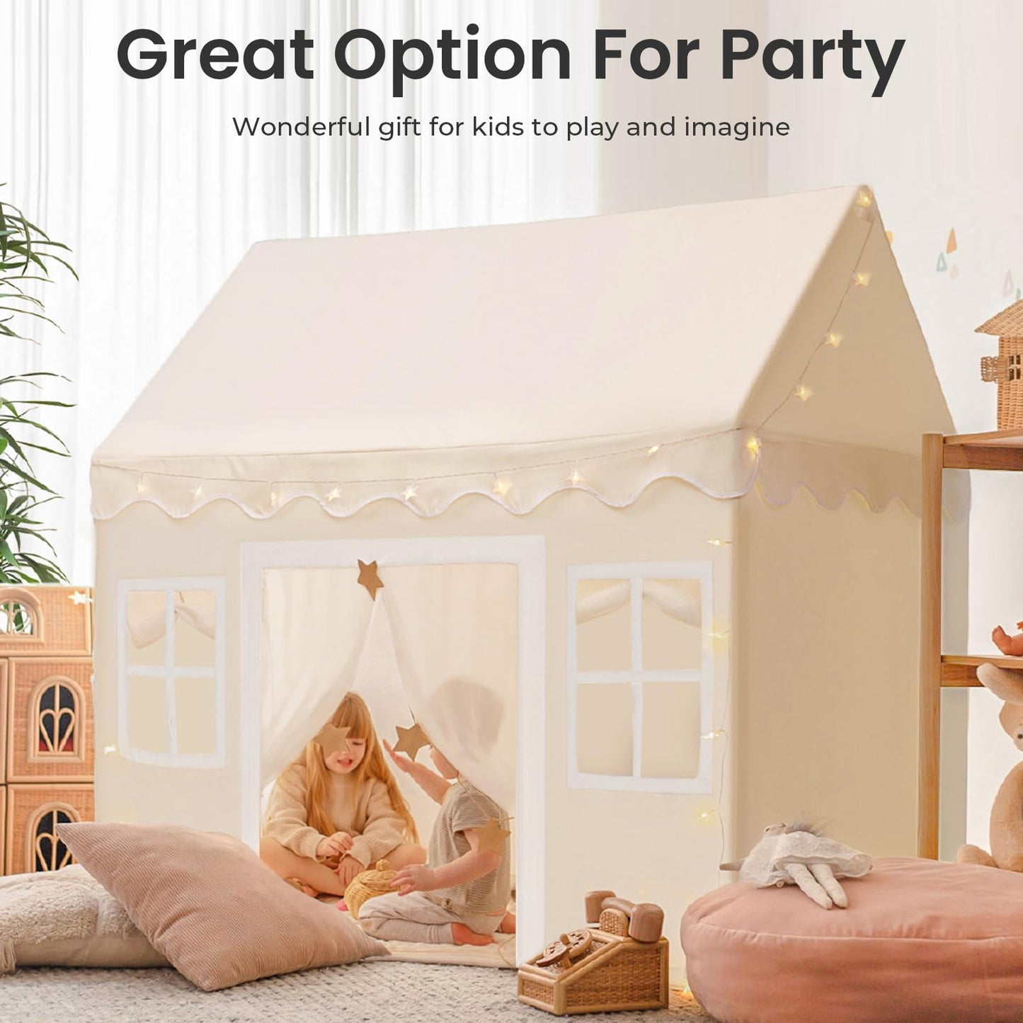 Tiny Land Play Tent with Padded Mat & LED Lights | Indoor Kids Tent for 3-6 Year Olds