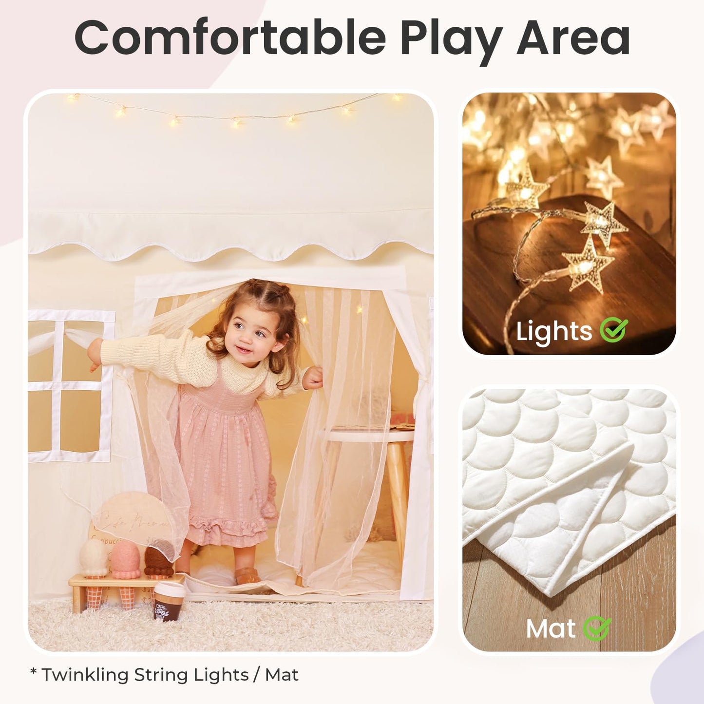 Tiny Land Play Tent with Padded Mat & LED Lights | Indoor Kids Tent for 3-6 Year Olds