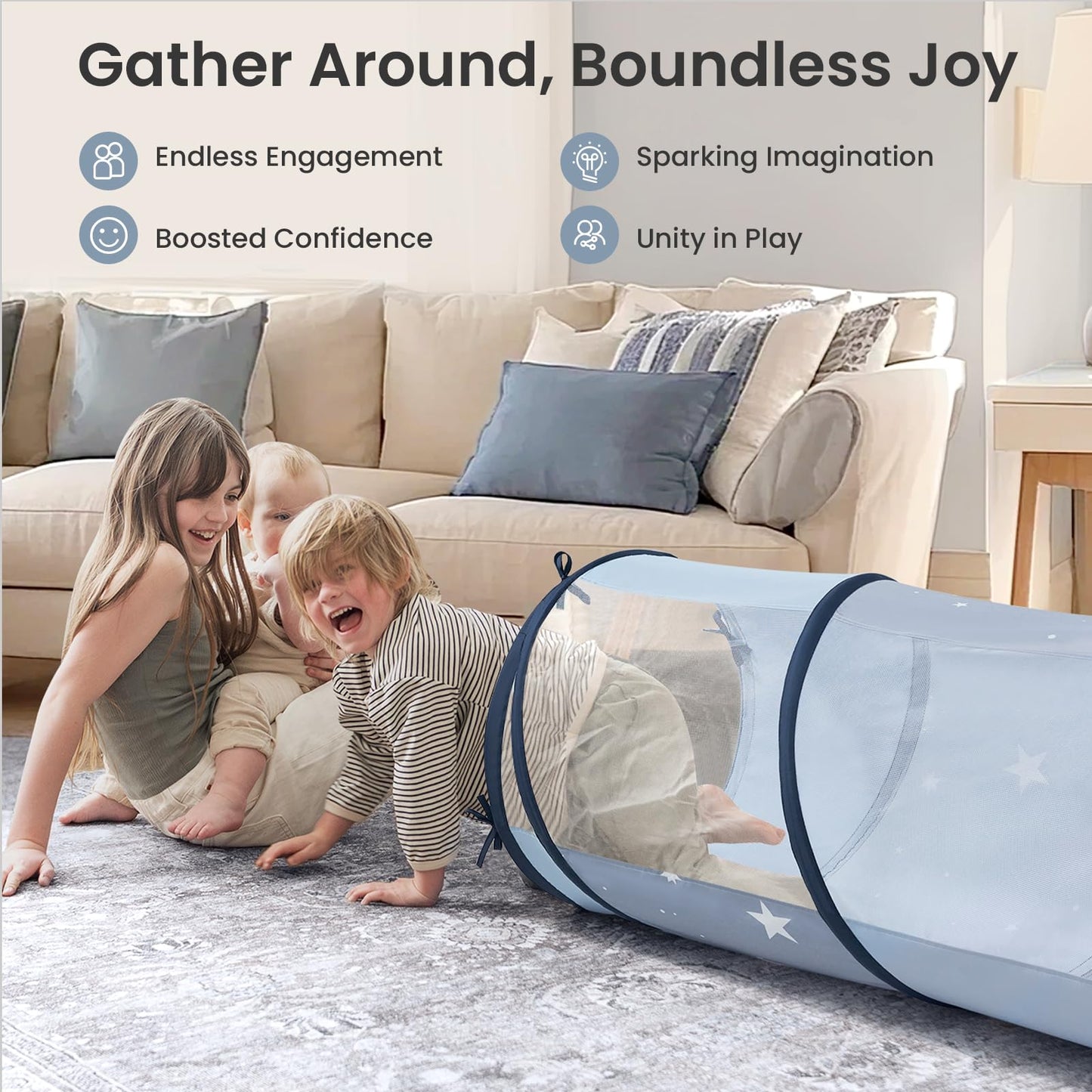 Tiny Land Kids Play Tunnel – 69" x 18" Foldable Indoor/Outdoor Crawling Tunnel (Blue)